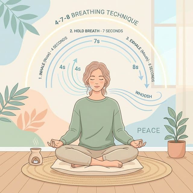 Calm person practicing 4-7-8 breathing for HPA axis regulation